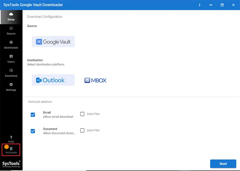 step 1 of exporting Google Vault 