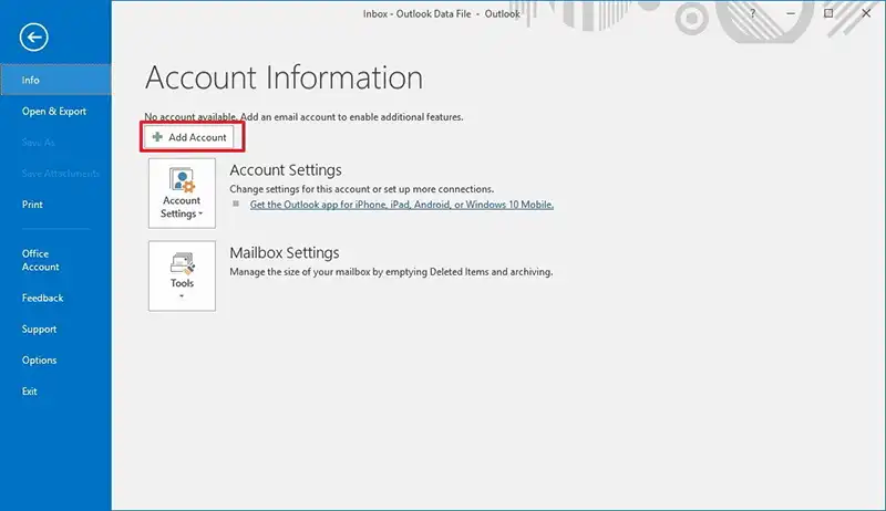 click on add account to add yahoo mail