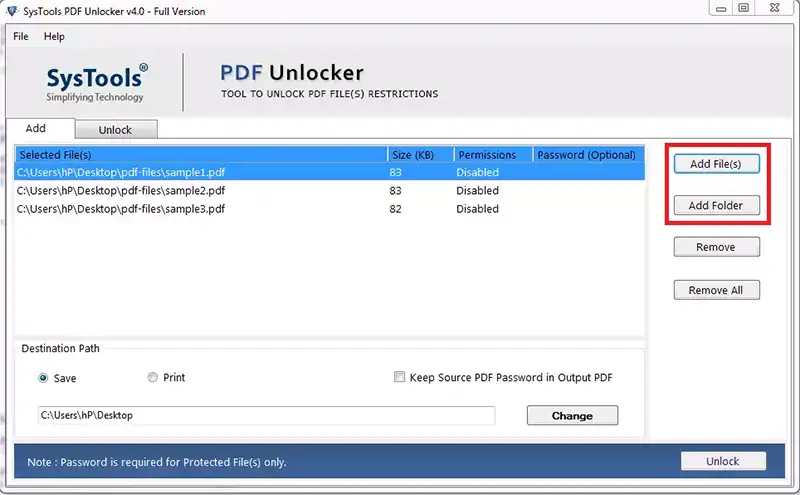 click add files or add folder