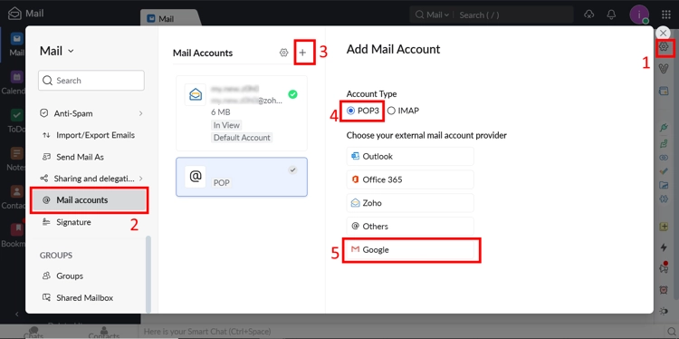 How to add Gmail to Zoho through external account settings