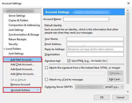 add mail account in thunderbird