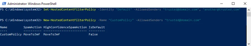 PowerShell Script to whitelist outlook email senders