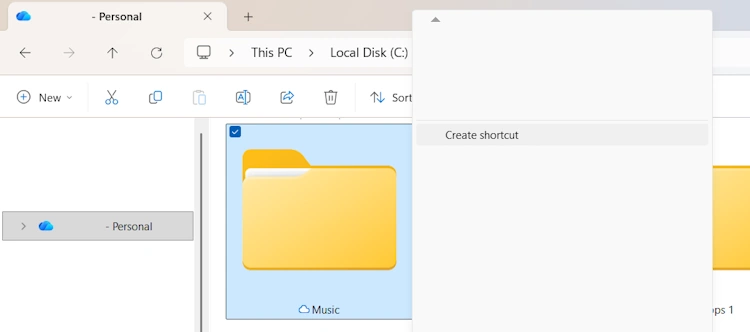 add shortcut on OneDrive Desktop