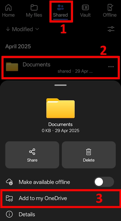Add Shortcut to OneDrive Mobile