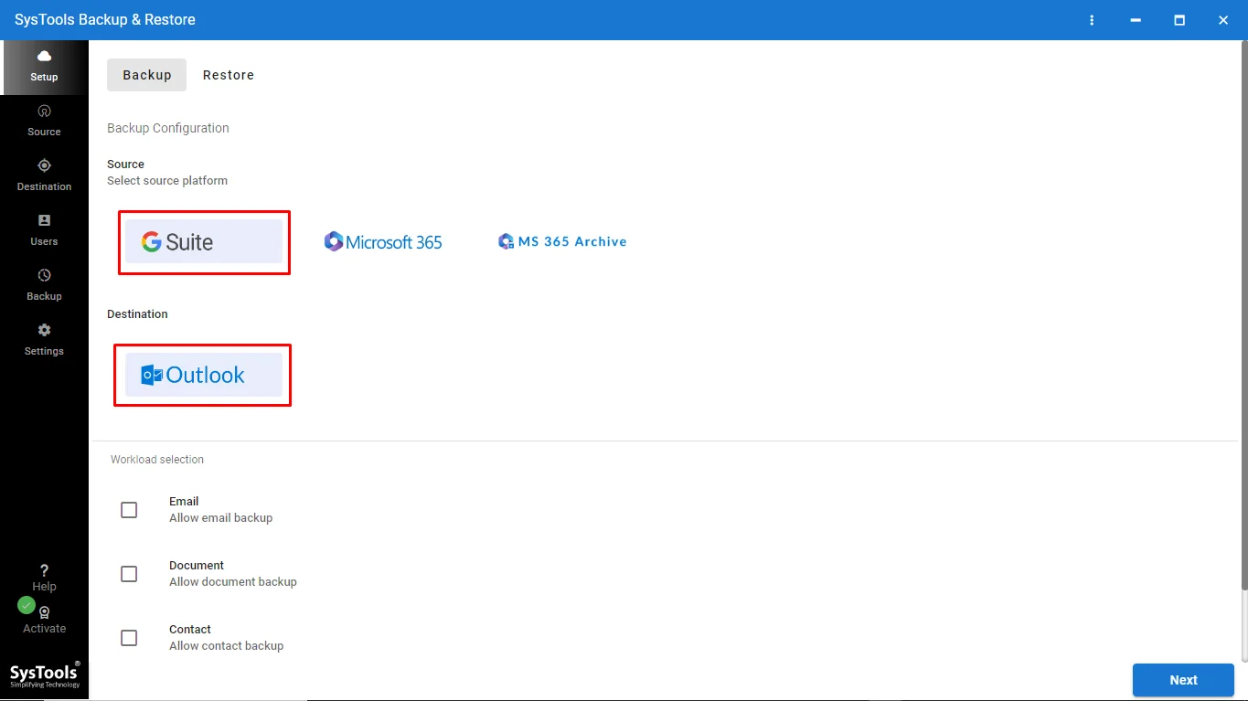 choose g suite and outlook