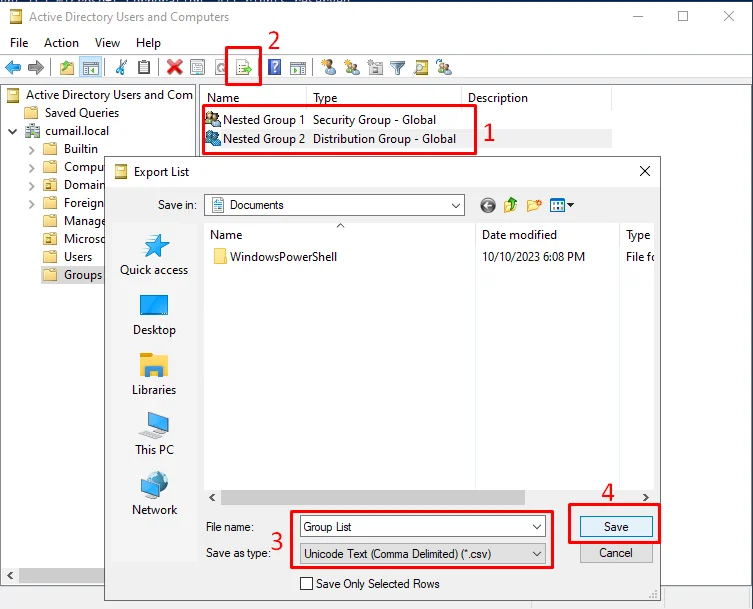 Finalize the export of ad groups and members to csv