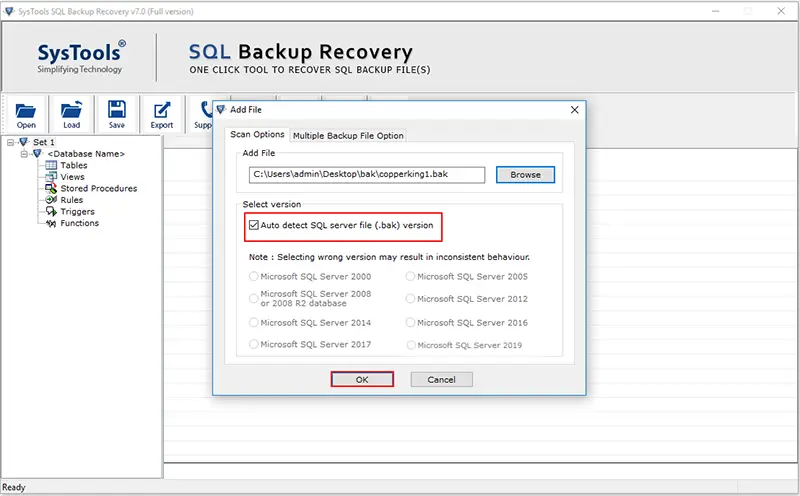 Auto Detect SQL Server BAK File Version