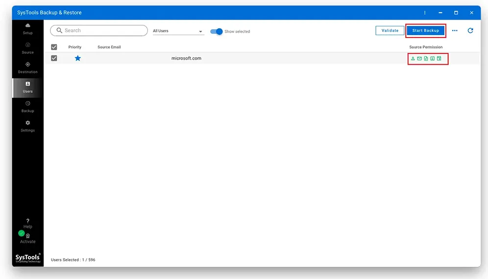 click start backup