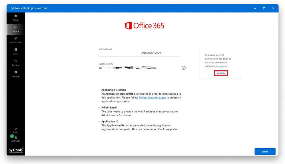 login with office 365 credentials and validate