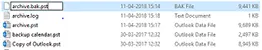 copy outlook BAK file