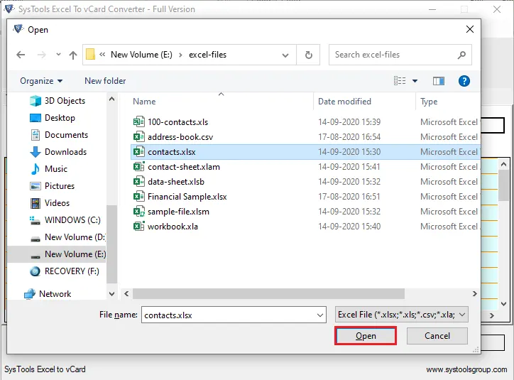 selecct Excel file