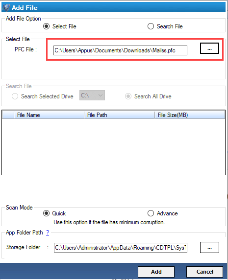 Add PFC File into the Software