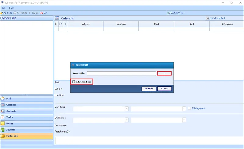 Scan Outlook calendar file