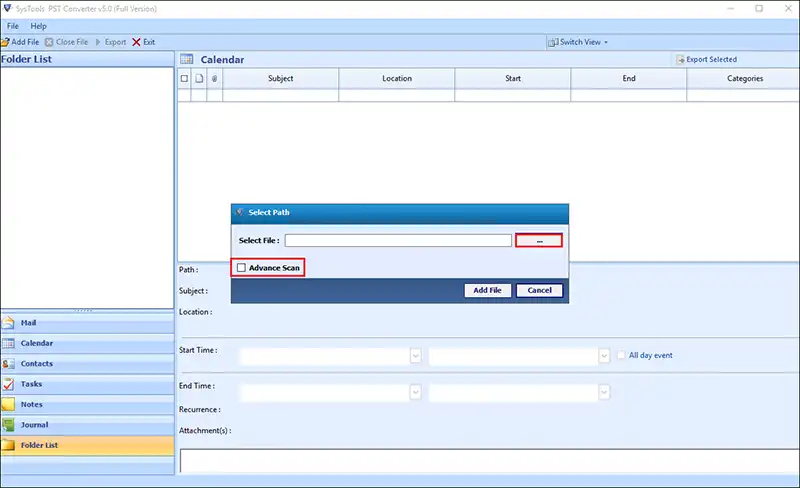 Browse PST file location