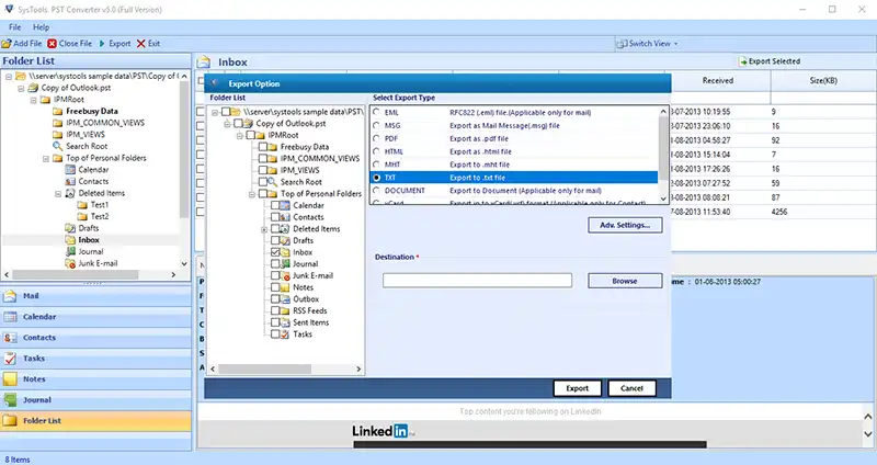 Export into TXT
