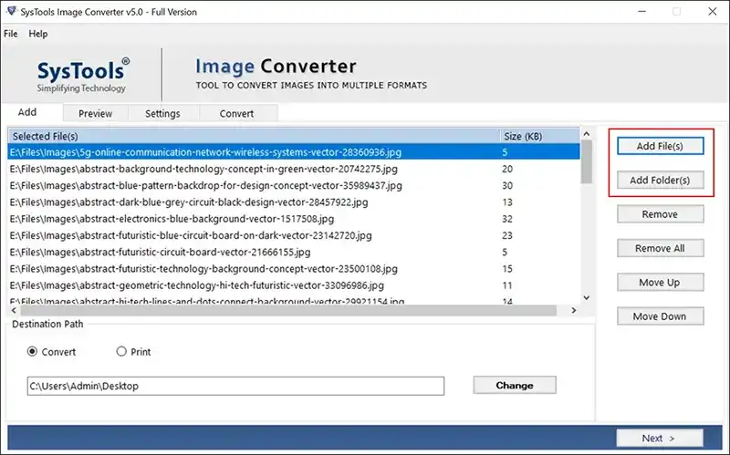 add file or add folder to add bmp files