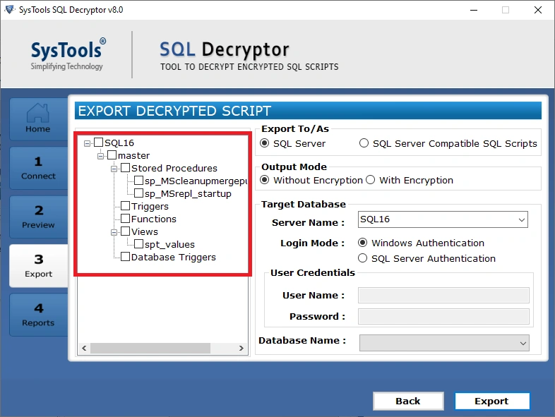 select database objects