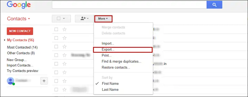 click export button