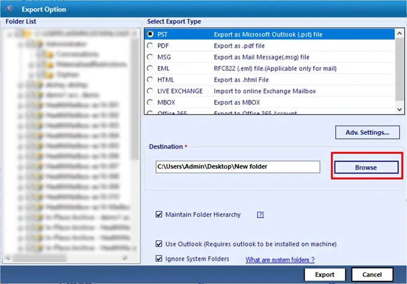 click export