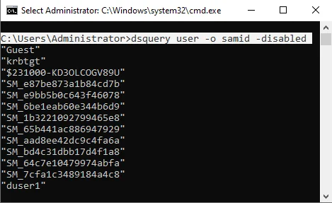 Command line Output of Disabled Users