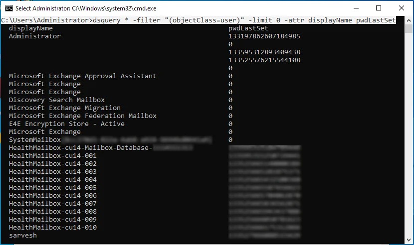 use cmd to see users password date in default format