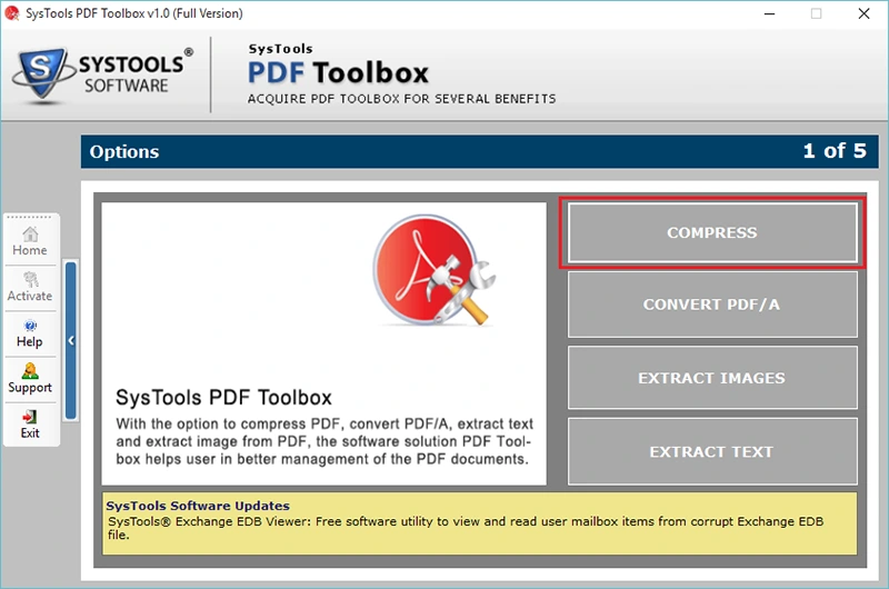 tab compress option to reduce pdf size
