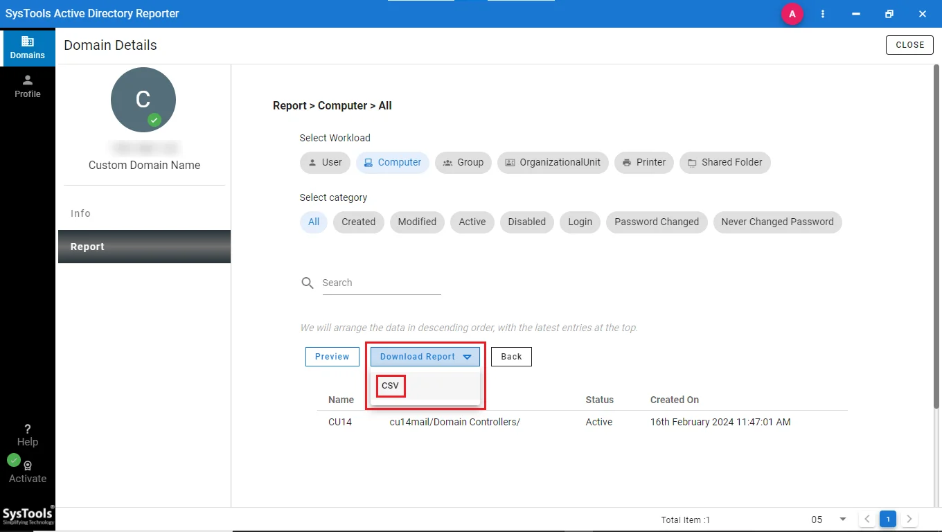 Download CSV and Bypass PowerShell get all computers in domain to CSV