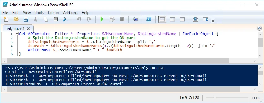 PowerShell to Get a List of Computers in OU and Sub OU in AD