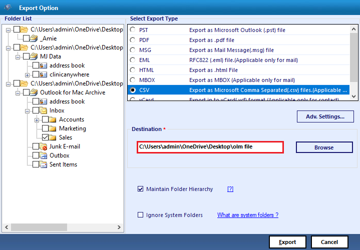 OLM to CSV Converter Free Download