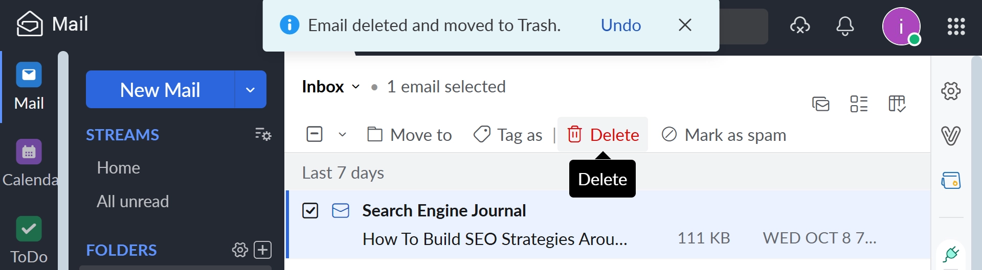 Delete Zoho Mail