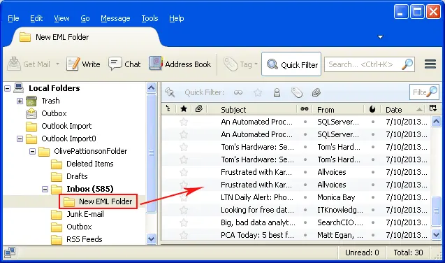 select any email to open