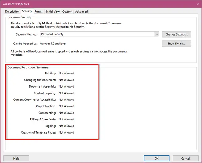 Document Properties Windows