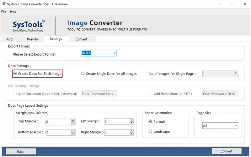 create docx for each image