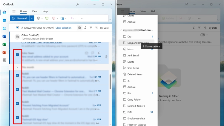 Drag and drop emails to migrate from Cox Email to Gmail