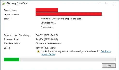 Microsoft Office 365 eDiscovery Export Tool Crashes