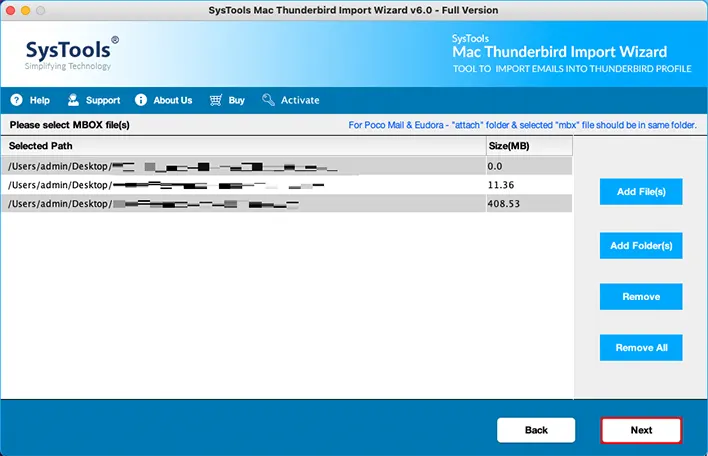 select eml files
