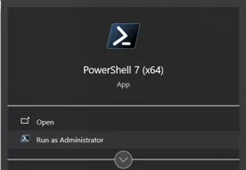 Opening PowerShell in admin mode