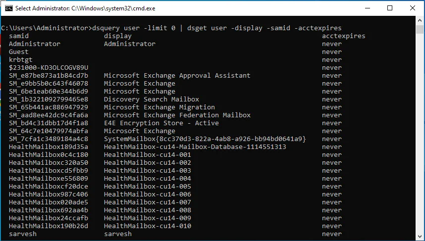 entire user password expiry list