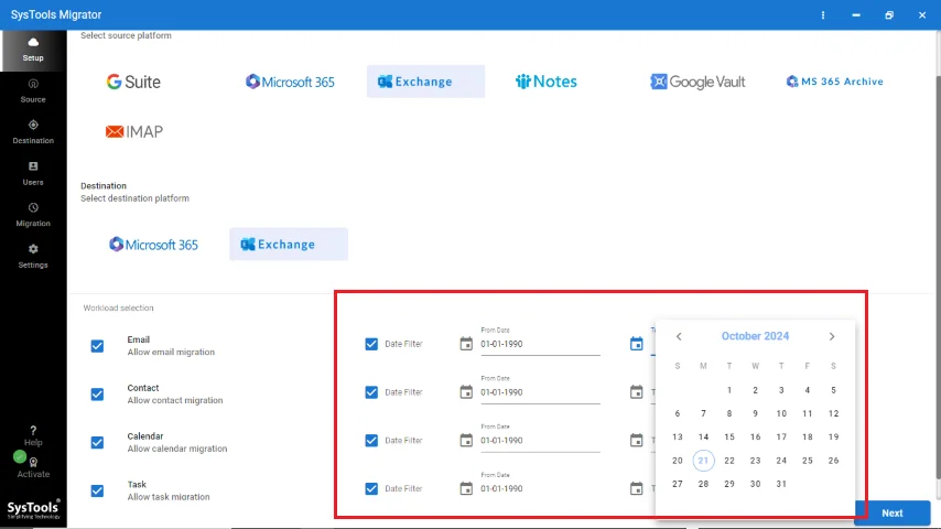 filters to Migrate Exchange 2016 to 2019