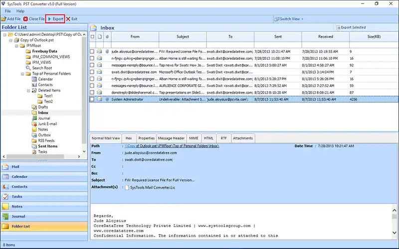 Export PST file