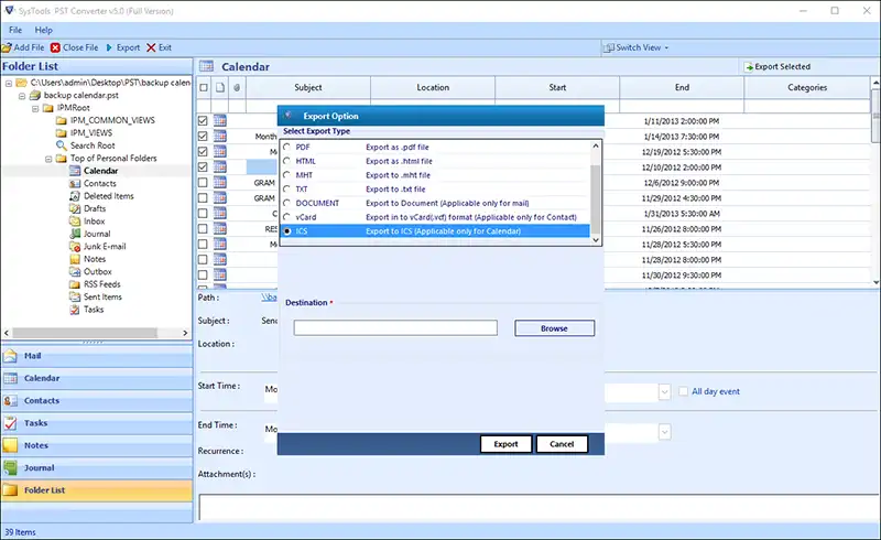 Export as .ics
