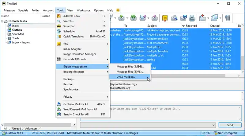the bat to outlook transfer