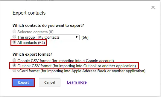 export contacts