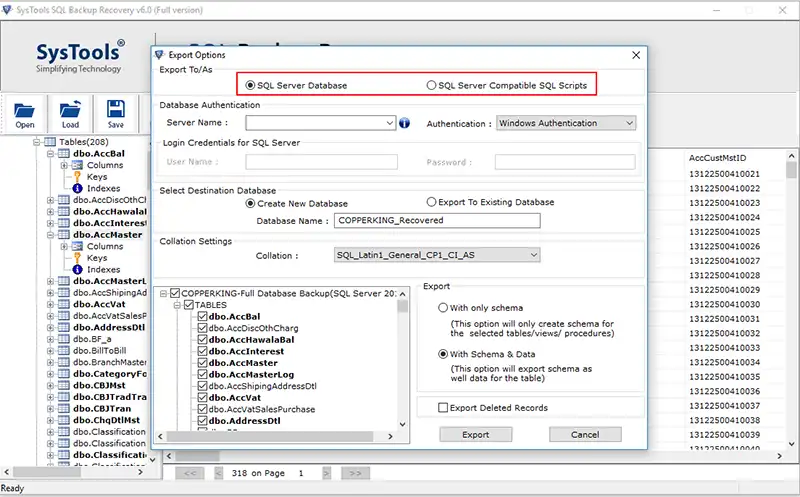 export bak file to sql server database