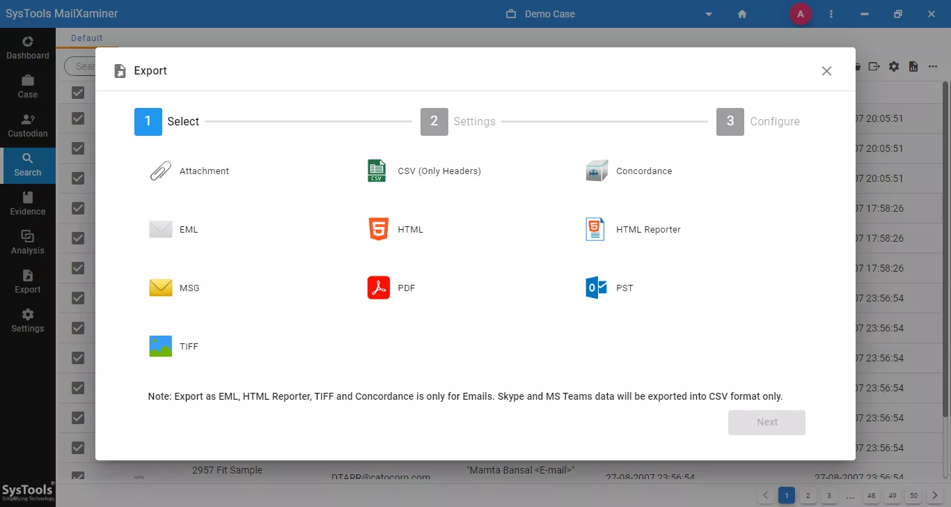 Export Options in Email Forensics Software