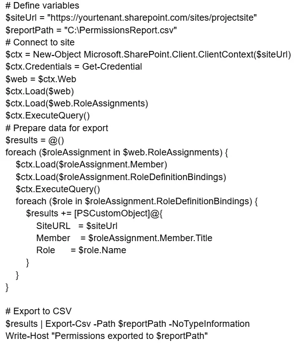 Export permissions to CSV
