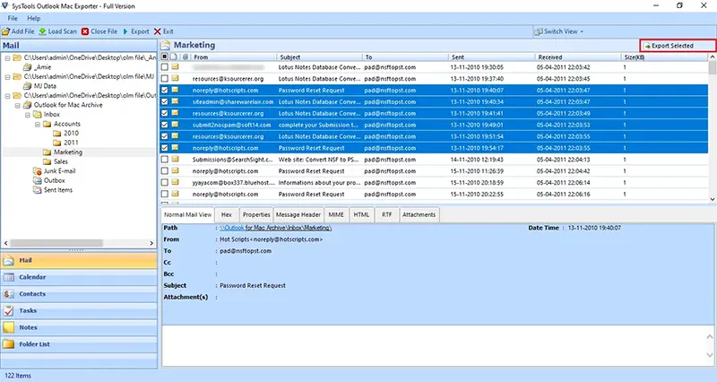 outlook mac export local folders