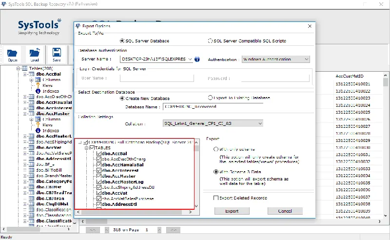 Export BAK File Data