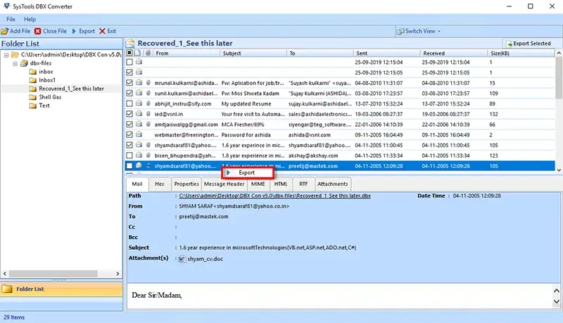 export dbx files