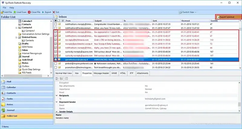 horizontal & vertical view of Outlook PST Recovery utility